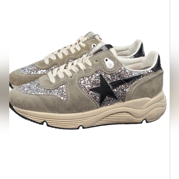 Golden Goose Shoes - Golden Goose Running Sole Silver Glitter Sneakers Dove Gray Suede EU 38 US 8